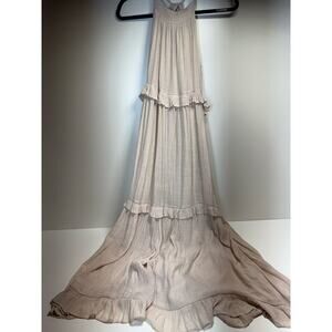 Listicle Textured Woven Halter Maxi Dress Sz Large Tiered Ruffle Festival Boho